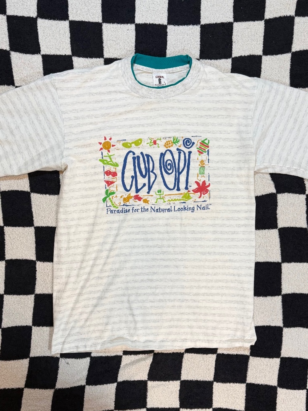 vintage opi nails promo shirt striped single stitch size large